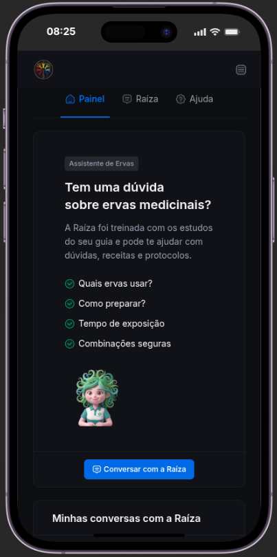Prévia mobile do Painel Revela com conversa da Raíza